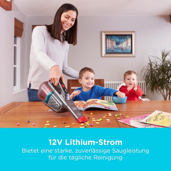 Акумуляторний пилосос ручний BLACK+DECKER BHHV315B-QW Lithium Dustbuster з циклонною технологією та насадкою для щілин, білий/синій