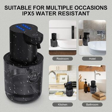 Автоматичний диспенсер для рідкого мила Cuteefun, 400 мл, сенсорний, індикатор заряду, 4 рівні дозування, для ванної/кухні, чорний