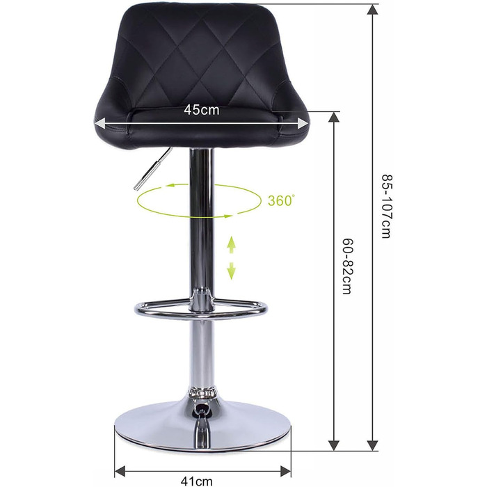 Dibea 2-Piece Swivel Bar Stool Set - Adjustable Height, 130kg Capacity, Black