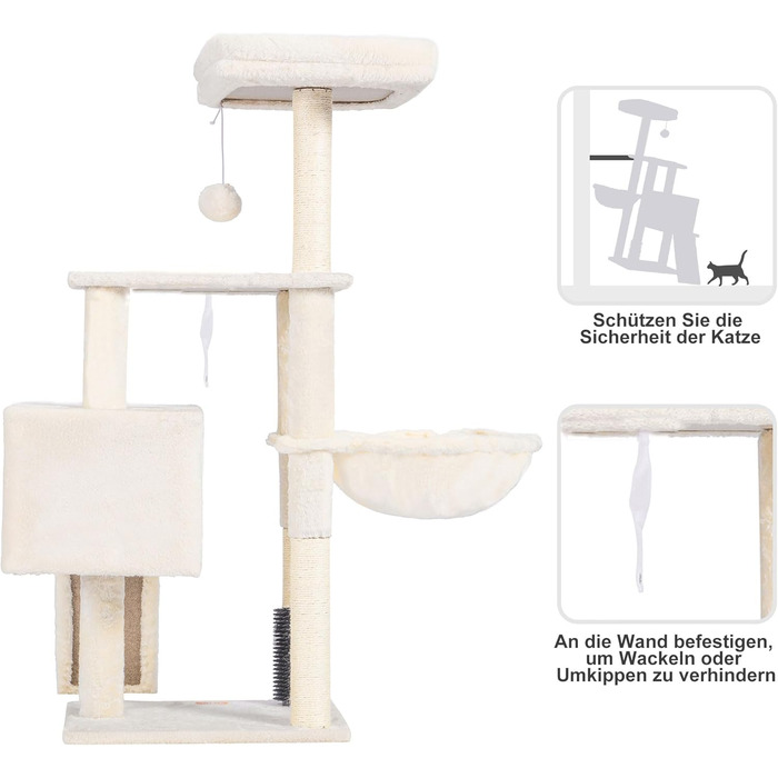 Котячий будиночок Heybly з щіткою для котів, котячий будиночок для домашніх котів з м'якою підставкою з плюшу, котячий когтетоп з кошиком, когтеточкою та когтедровом, HCT005SG (Бежевий)