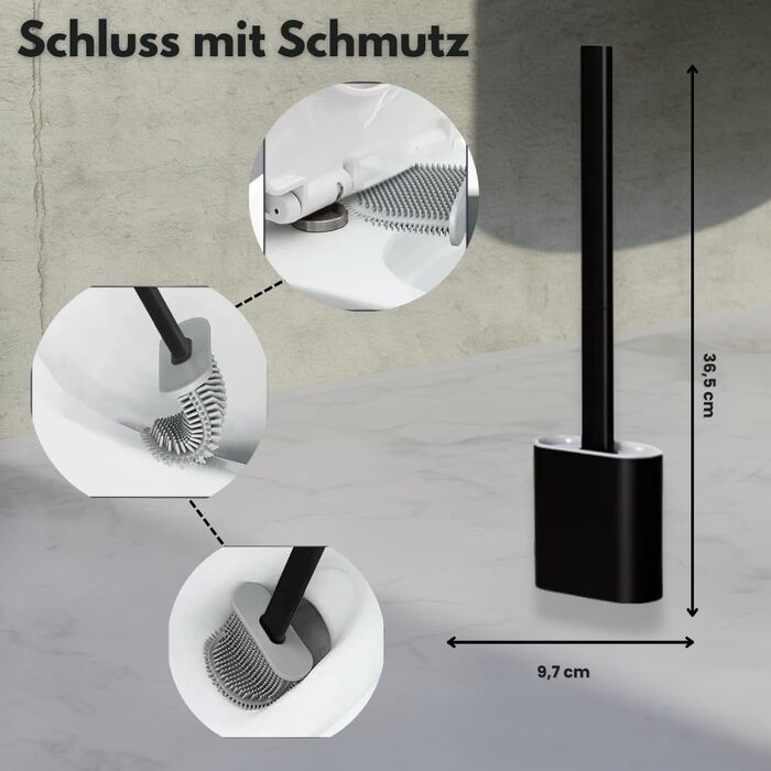 Силіконова щітка для унітазу Klobürste – чорна, настінний монтаж без свердління, самоклеюча – гігієнічна, довговічна, з тримачем