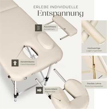 Масажний стіл Tectake®: складаний, регульований по висоті, з 3 зонами, для косметичних процедур, масажу та татуювання - білий | № 404635 (бежевий | № 404636)