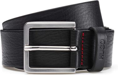Чоловічий шкіряний ремінь HUGO Gionios з рельєфним оздобленням та металевими деталями, чорний