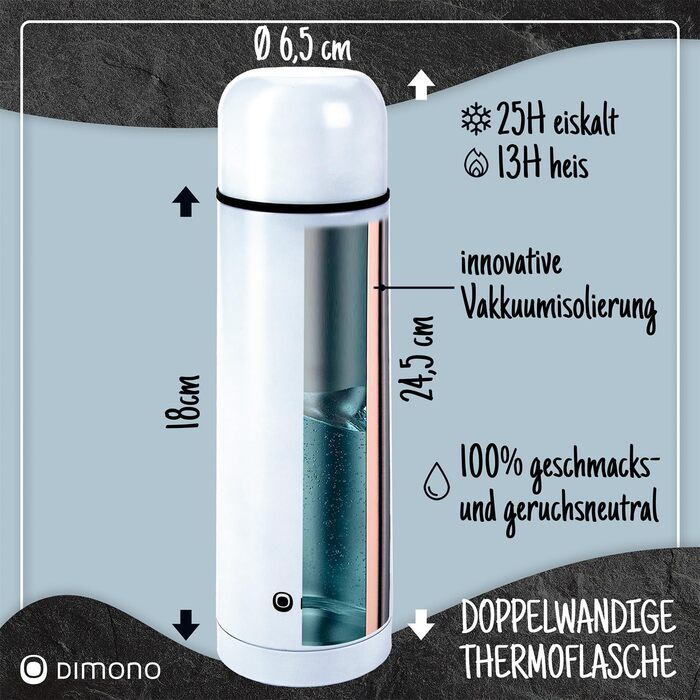 Термос з нержавіючої сталі з чашкою та щіткою, 500 мл; термос-термокана з подвійними стінками, ізольований, не протікає, придатний для миття в посудомийній машині, BPA-free