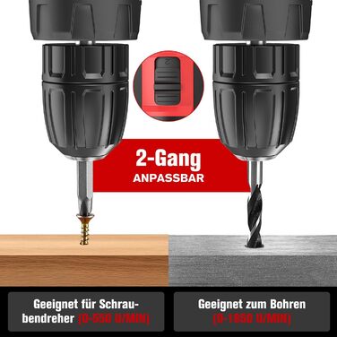 Акумуляторний дриль-шуруповерт BETENST 21V з 2 акумуляторами 2.0Ah, 42Nm, 25+3 ступені крутного моменту, 2 швидкості, LED-підсвічування, 30-ти елементний набір для дому, саду та DIY проектів