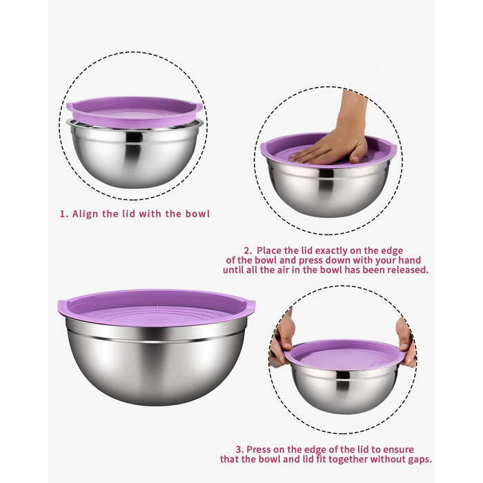 Set of 7 stainless steel bowls with colorful lids, mixing bowls, salad bowls, stackable for minimal storage, essential cooking, kitchen utensils