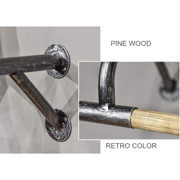 Wooden wall panel dresses a hanging rod, industrial clothes rack, clothing display rack for retail clothing - 120x29x16cm
