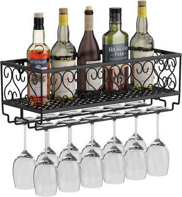 Стійка для винних та келих AcornFort® W-612 Metall – 18 пляшок та 18 келихів (50 x 20 см, Чорний)