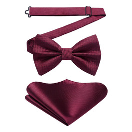 Метелик HISDERN для чоловіків з кишеньковим хустинкою, однотонний, регульований, для смокінгу, весілля, вечірки, колір бордовий