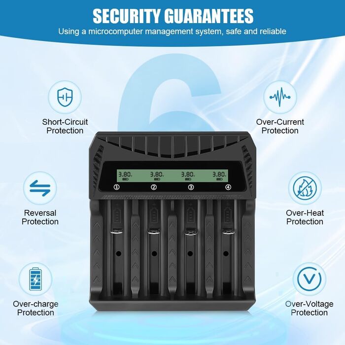 Зарядний пристрій для акумуляторів AXFEE: універсальна база для зарядки Ni-Mh/Ni-Cd AA AAA акумуляторів з LCD-дисплеєм та підтримкою 18650. Швидка зарядка 2000mAh. 4 слоти.