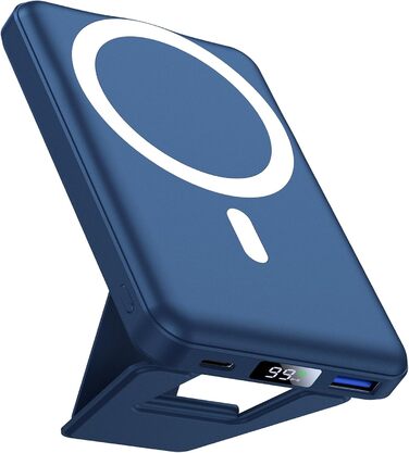 Power Bank AOGUERBE 10000mAh з LED дисплеєм та магнітною зарядкою, 22.5W, сумісний з MagSafe iPhone 17/16/15/14/13/12, (Білий, Синій)