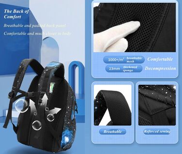 Шкільний рюкзак Galaxy Print для хлопчиків (M, A3, чорний)