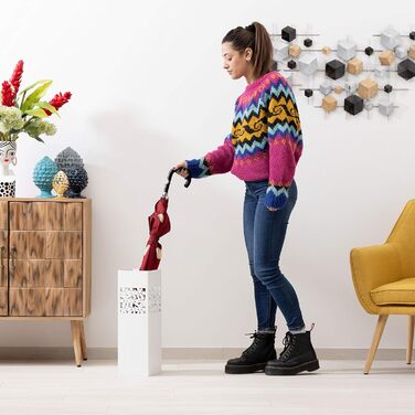 Металевий підставка для парасольки Baroni Home Quadratischer з різьбленням, 2 гачки, знімна миска, 15,5x15,5x49 см (Білий)