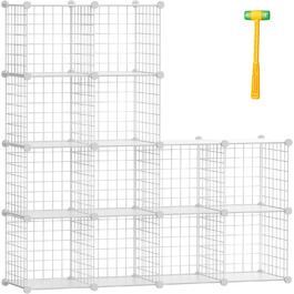 TUMUCUTE Storage Shelf with 9 Cubes, Plastic, Closet, Modular, Bookshelf, Storage Shelves for Bedroom, Living Room, Office, (White Plus Iron, 12 Cubes)
