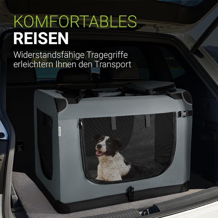 Транспортна переноска для собак Juskys Lassie XL (81x56x58 см) - складана, з підстилкою, сумкою та ручками. Підходить для собак, котів та інших домашніх тварин. Оксфордська тканина, сіра