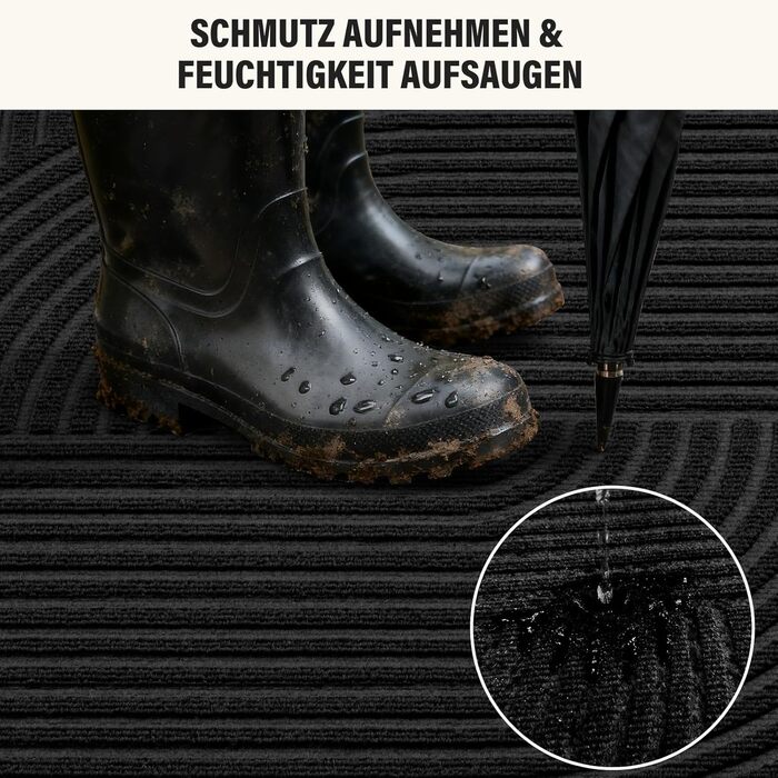 Привітальний килимок FEOMOS 60x90 см, протиковзний грязезахисний килим для входу, коридору, кухні та балкона, чорний, придатний для прання