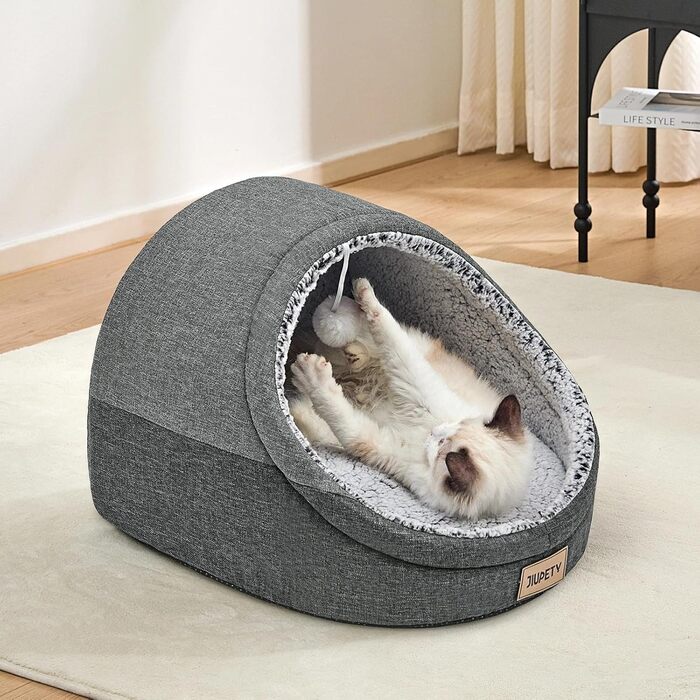Jiupety Cat Cave, Cat House, Cat Basket, Cat Bed with Non-Slip Bottom, Cat Bed with Washable Detachable Cushion, M (16.1 x 16.1 x 13 inches), Dark Gray