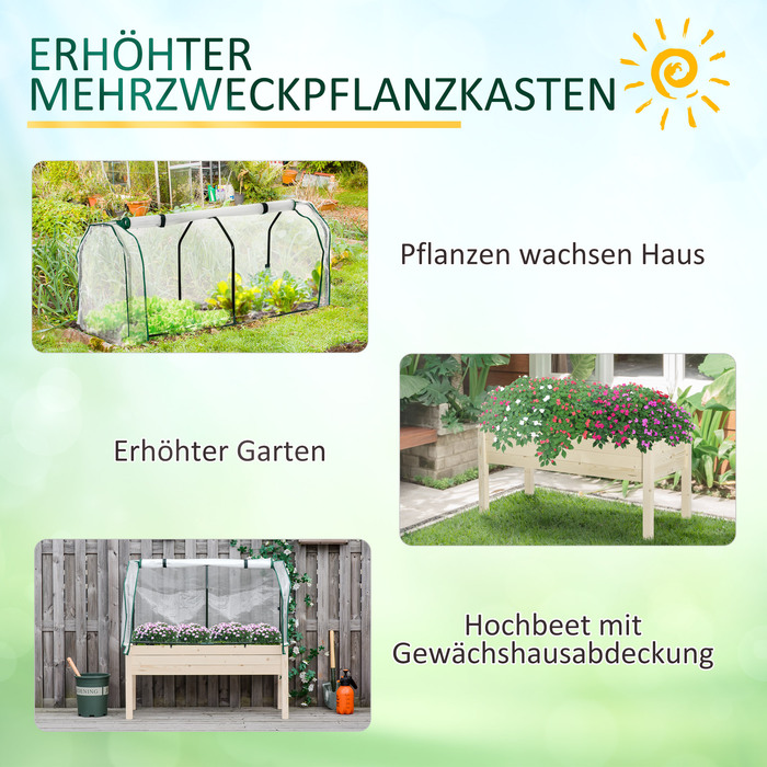 Outsunny Raised Garden Bed Cold Frame 121x55x117 cm made of Fir Wood with Protective Film and Drainage Holes, Waterproof for Garden & Balcony in Natural Color