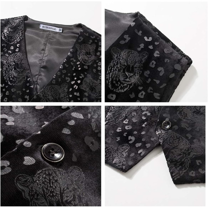 Чоловічий 4-частинний класичний костюмний жилет з жакардової тканини з краваткою-метеликом, краваткою та кишеньковим хустинкою, матовий чорний, розмір S