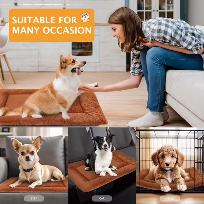 Dog Bed Soft and Warm Mat Dog Cushion Washable Cozy Reversible Pet Sofa Cushion PS085 (90x70 CM, Orange)