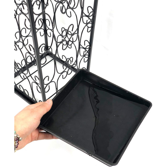 AcornFort Large Black Metal Umbrella Stand with 4 Hooks - Entryway, Office, Hallway Storage - Water Resistant Base (56x25x25cm)