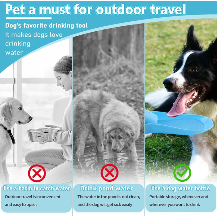 Фляга для собак Taozoey 750мл: водопоїльник для тварин, антибактеріальний, витікoзахисний, для подорожей, прогулянок, кемпінгу (зелений/блакитний)