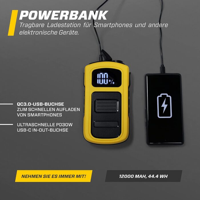 Бустер для автомобіля MAXTOOLS JS500 2200A 22Ah, пусковий пристрій (джампстартер) для 12V дизельних та бензинових двигунів, Powerbank з LED-ліхтарем та USB