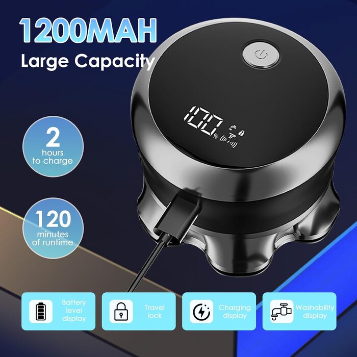 Електрична бритва Glatzen для чоловіків з плаваючою головкою, LED-дисплеєм, 2 режимами, Type-C зарядкою, водонепроникна, чорна