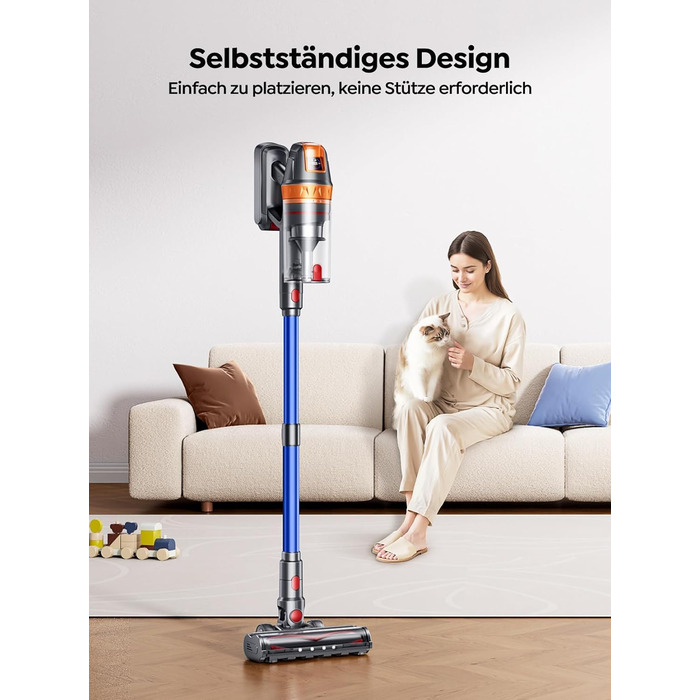 SMOTURE Бездротовий пилосос 650W, 50KPA, для видалення шерсті тварин, 60 хв роботи, самостійна підставка, зарядка на стіні, автоматичний режим для килима/підлоги