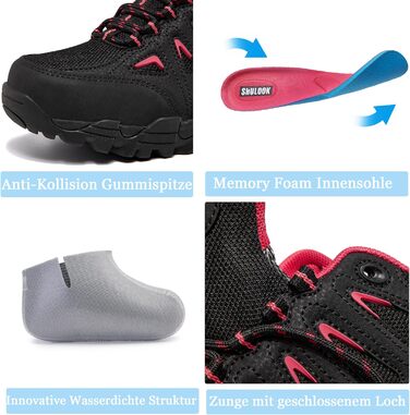 Туфлі для хайкінгу SHULOOK для жінок, водонепроникні, легкі, трекінгові, гірські, для активного відпочинку, кемпінгу, риболовлі, чорні, червоні, 39 EU