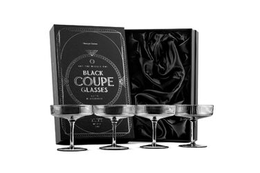 GLASSIQUE CADEAU Набір келихів для коктейлів та шампанського, 4 шт, 200 мл, Art Deco, кришталь, димчасто-сірий