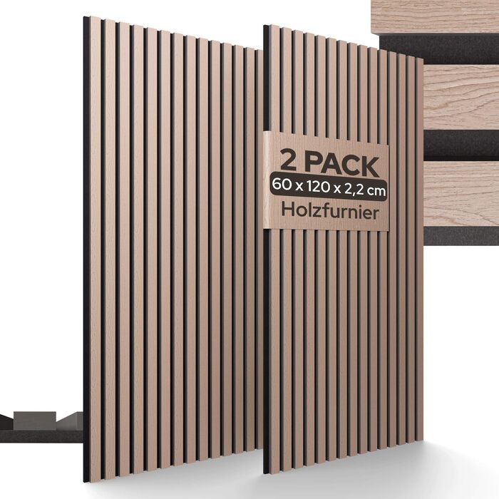 Акустичні настінні панелі Arebos 10x60 см, ламелі в стилі дерева для стін та стелі, шумопоглинаючі декоративні панелі (Темний дуб, 2 шт.)