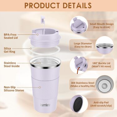 Термокружка KETIEE 510мл, з подвійними стінками, для кави та чаю, зелений колір