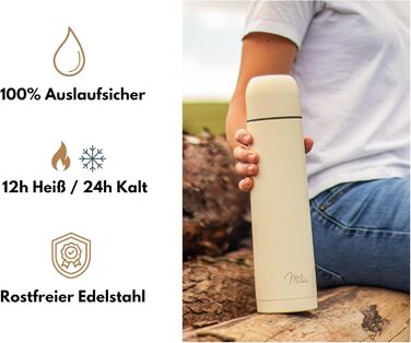 Термос Milu: ізольована фляга з нержавіючої сталі, 100% без витоку, подвійна ізоляція (оливковий, 1000 мл)