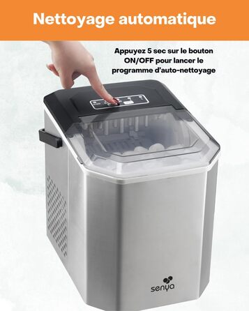 Машина для приготування льоду SENYA – 2 розміри кубиків, 12 кг/24 год, бак 1,3 л, LED-дисплей, інфрачервоне виявлення, нержавіюча сталь