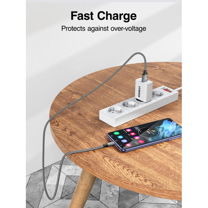 Кабель USB-C 2 шт. (1м+1м) з нейлону, 3.1A, для Samsung Galaxy (сірий)