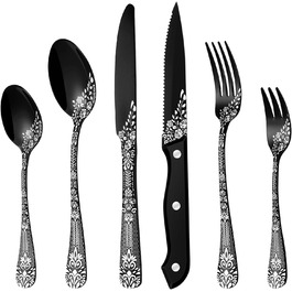 Набір столових приборів HONKKU, 36 предметів, чорний, нержавіюча сталь, з набором ножів для стейка, для 6 осіб
