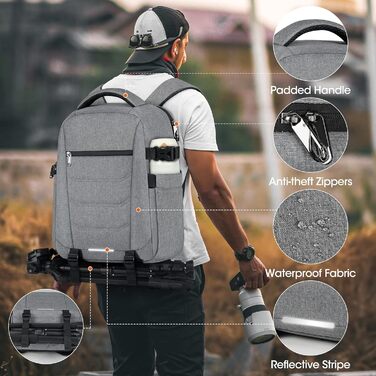 Сумка для камери RAINSMORE – рюкзак для фотографів з відділенням для ноутбука 15.6 дюймів, сумісний з Nikon, Canon, Sony