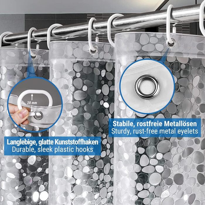 Шторка для душу Ecooe 3D ромби, прозора, 100% EVA матеріал, вологостійка, антигрибкова, 240 x 200 см, з 16 кільцями, для ванної кімнати, товщина 0,15 мм (240 x 200 см)