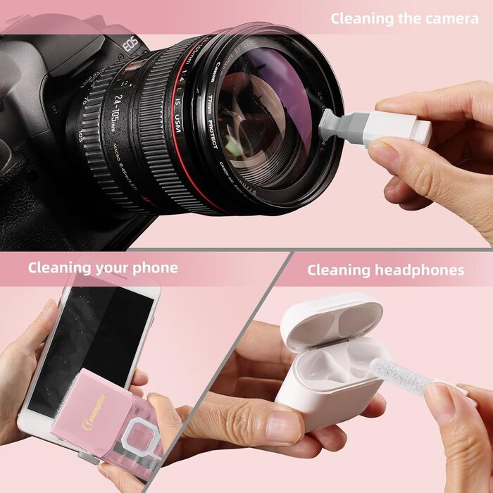 Набір для чищення клавіатури та гаджетів, рожевий. Комплексний набір для MacBook, iPhone, iPad, AirPods, комп'ютера. Очищувач з спреєм та щіткою.