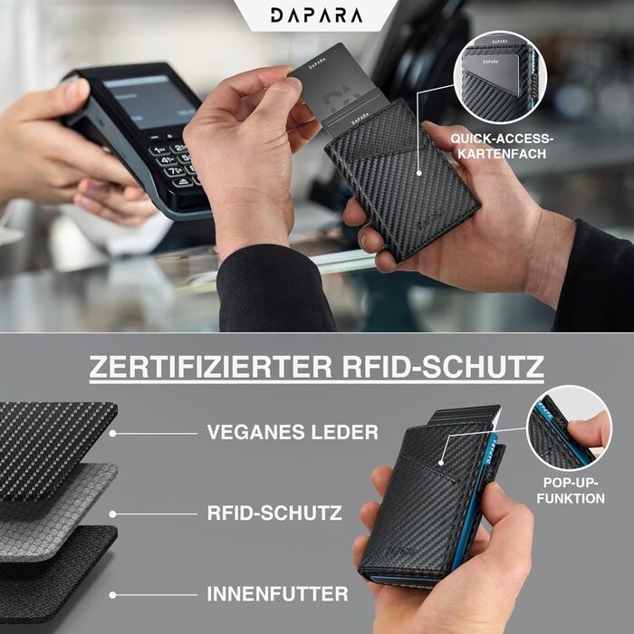 Чоловічий гаманець DAPARA: тонкий, з відділенням для монет та RFID-захистом. Містить 12 карт, карбоновий червоний (Carbon - Dynamic Blue)