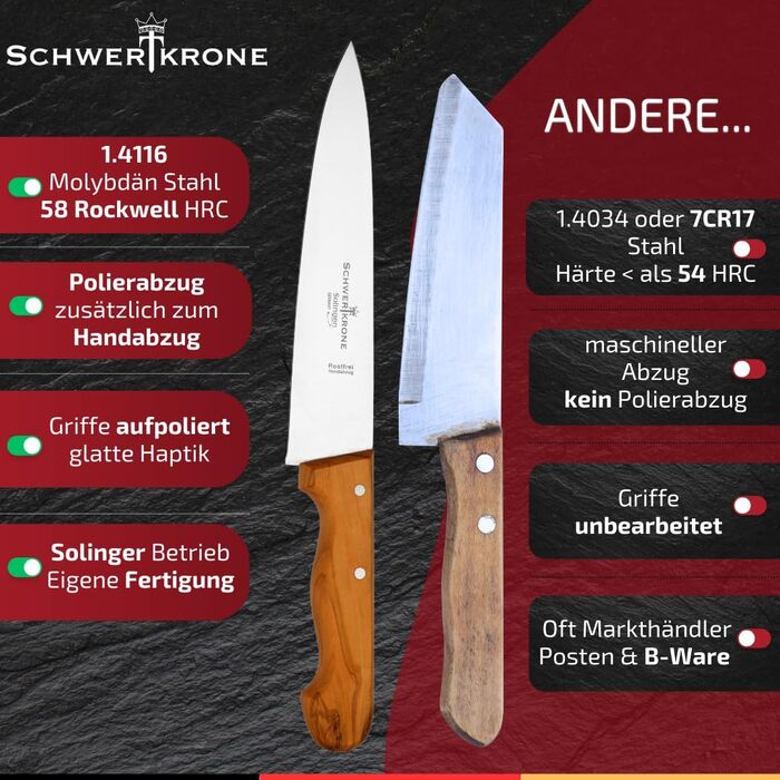 Ніж кухарський Schwertkrone з ручкою з горіхового дерева, 20 см, Made in Germany