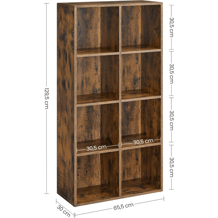 VASAGLE Bookshelf, Bookcase, with 8 Compartments, Office Shelving Unit, Cube Shelving Unit, Freestanding Shelving Unit, for Living Room, Bedroom, Office, Children's Room, Vintage Brown LBC024T01