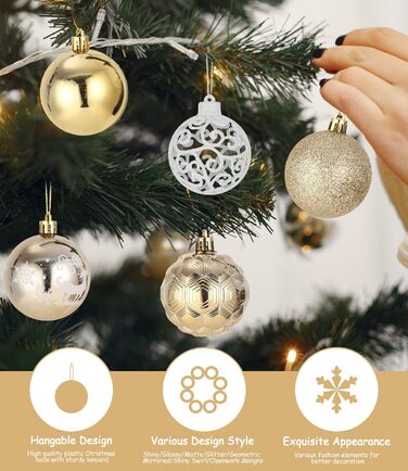 121 шт. прикрас для ялинки золотого та білого кольору, набір, пластик, зірка на верхівку, декор для ялинки, Новий рік, свята