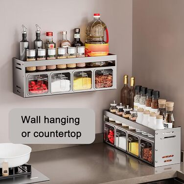 Стильна підставка для спецій з 5 сірими баночками: настільна, настінна, без свердління