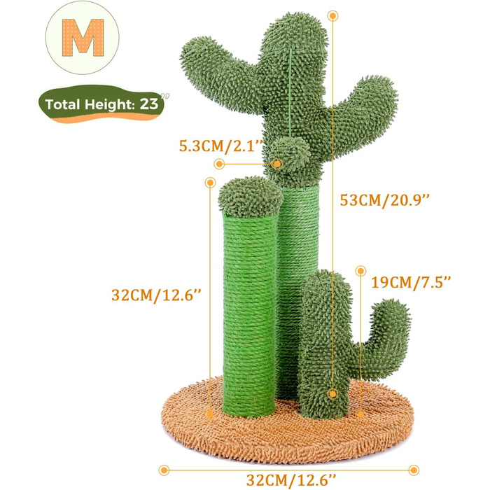 Kratzbaum Kaktus, creative cat tree design, 3 posts in 1 set, green - 42 * 68.5cm, AY405-HZ--66GN-B (M, Brown)
