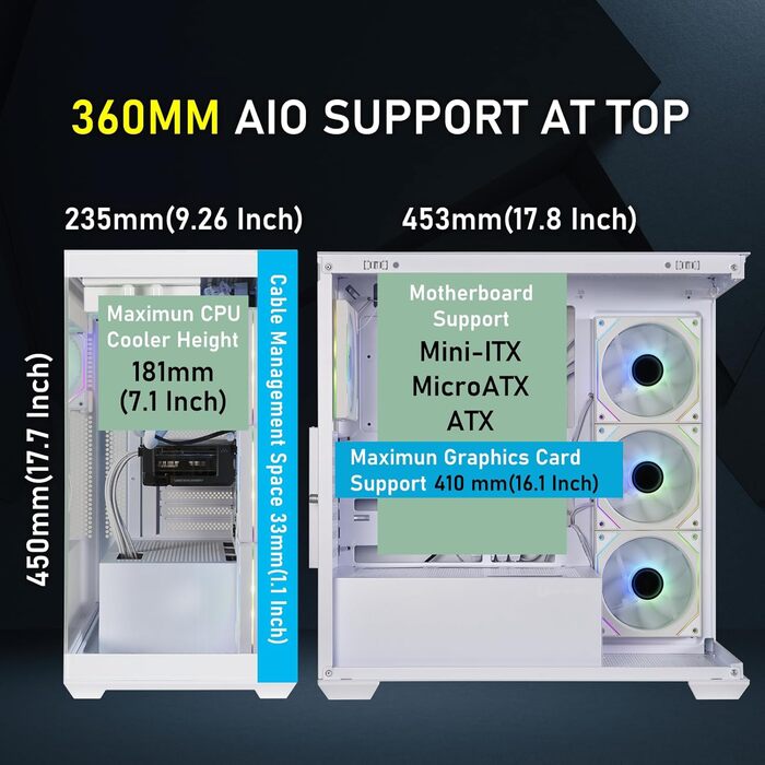 Корпус для ПК BitFenix CETO White з високою вентиляцією та склом Panoramic Tempered Glass, підтримка Reverse Connection Motherboard, 4x ARGB вентилятори Infinity Mirroring, підтримка 360mm AIO та GPU 410mm