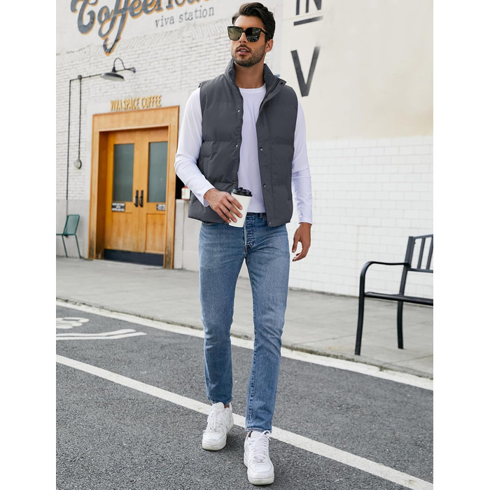 Чоловічий пуховий жилет Flygo - теплий, легкий, без рукавів, темно-сірий, XS