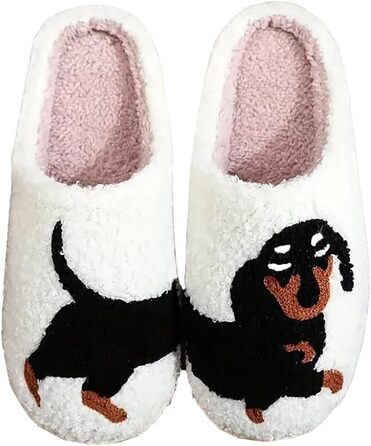 Тапочки для дому Dachshund (такса) чорного кольору, жіночі/чоловічі, з м'якої піни з пам'яті, теплі, плюшеві, 40/41 EU