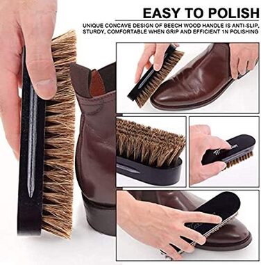 MAXIMILIAN shoe shine kits for leather, shoe care set with black and colorless shoe cream, 2 applicator brushes, soft horsehair brushes, shoehorn, cloth